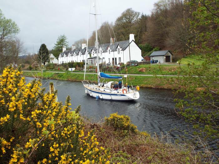 Boat sailing through a river