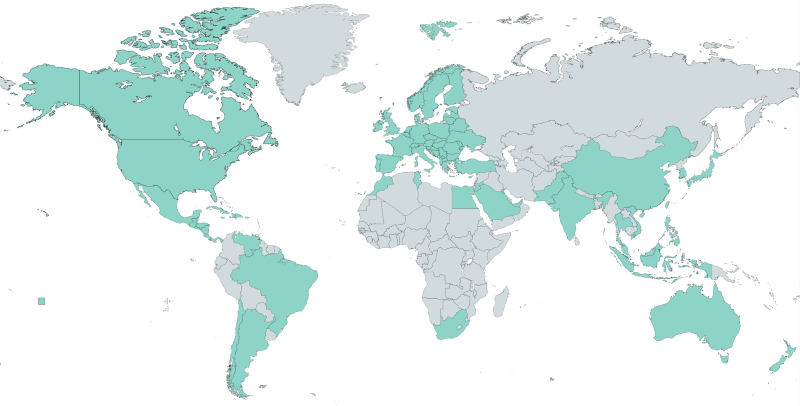 World mapping showing where Lynch has shipped